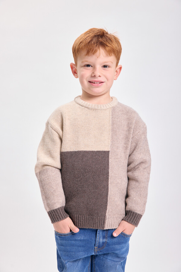 Buzo punto color block Gris