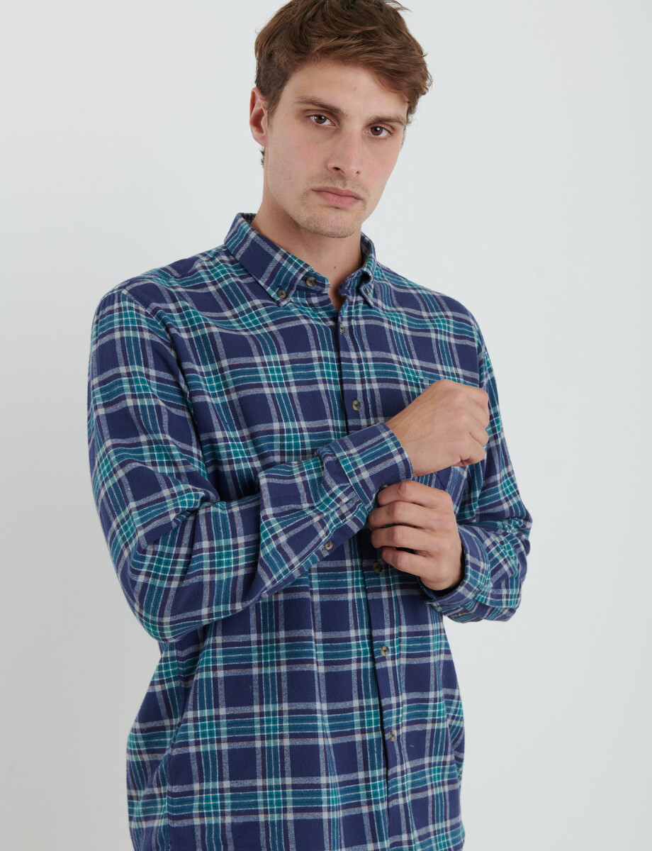 012442 CAMISA HARRINGTON LABEL Azul Osc/verde Jade
