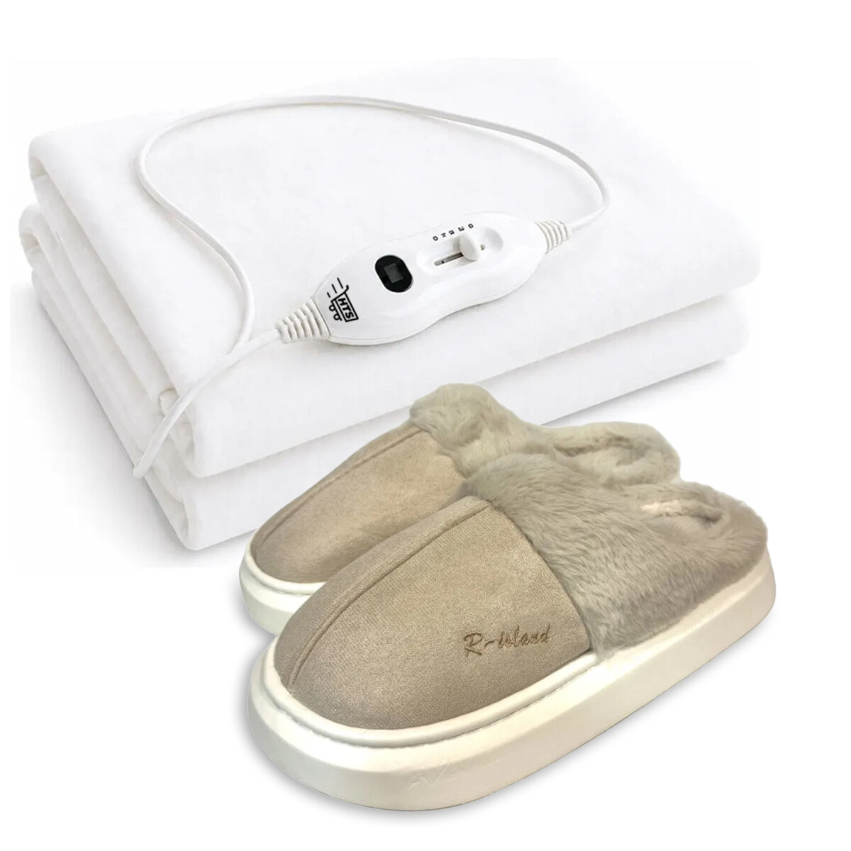 Set Invierno Pantuflas Gamuza + Calienta Cama 1Pza HTS - Beige 