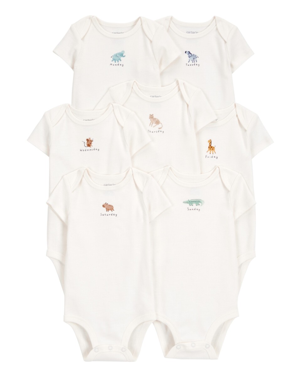 Pack siete bodies de algodón, manga corta, estampa animales 