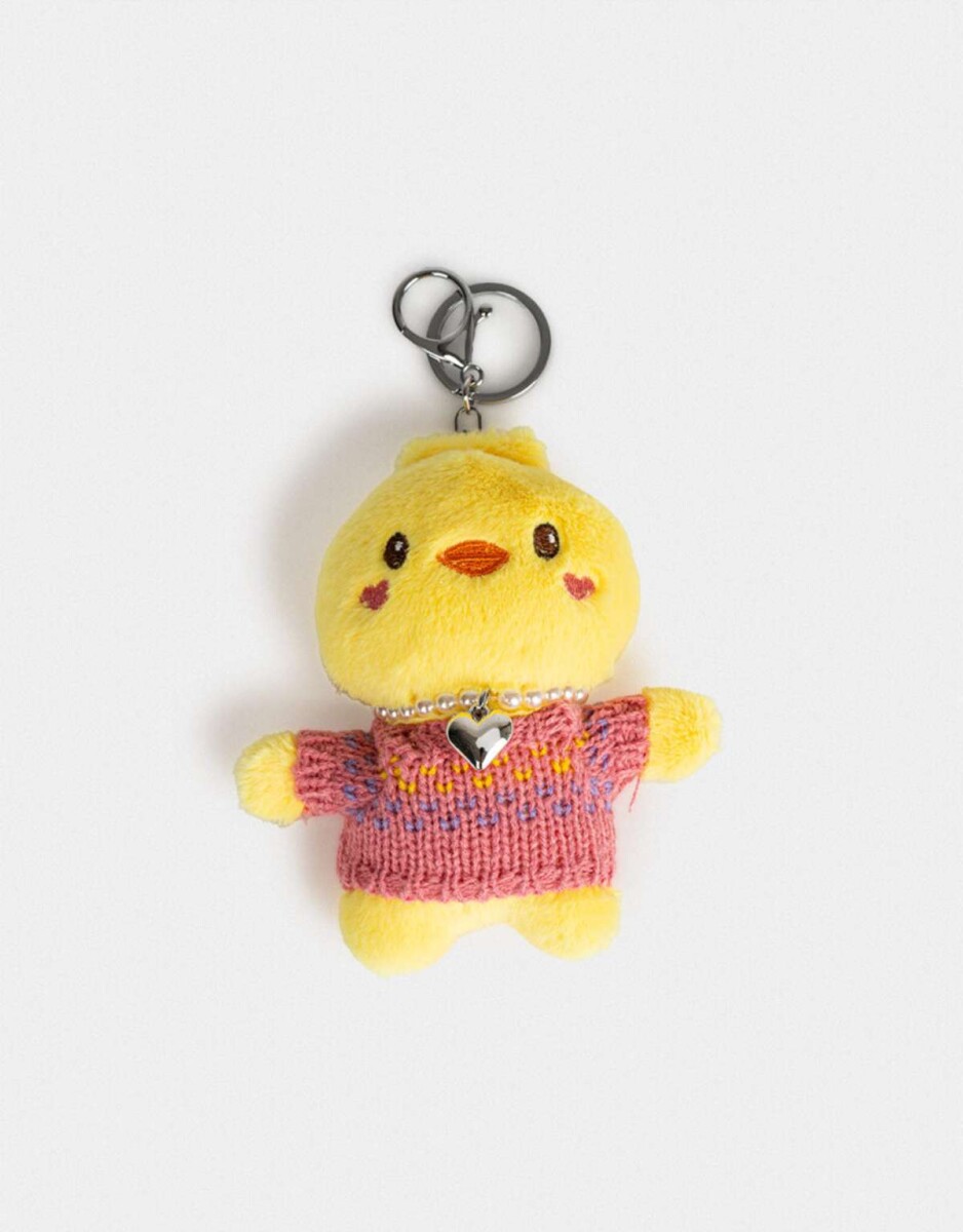 Llavero Y Charm De Peluche De Pollito - Amarillo Claro 