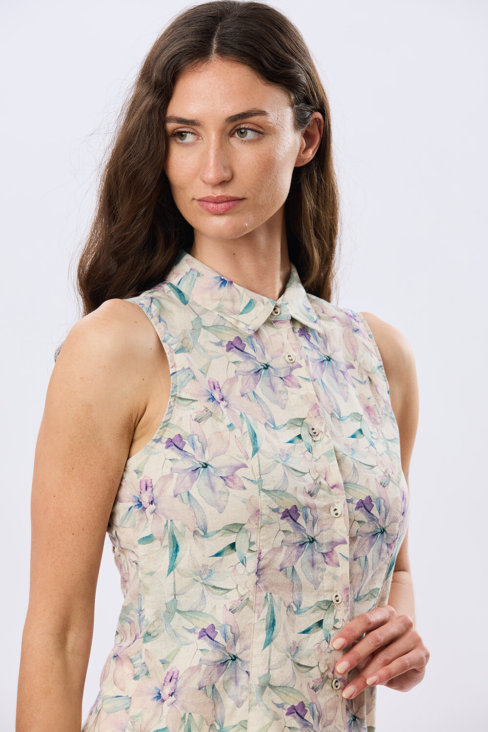 CAMISA DE LINO ESTAMPADA Lila