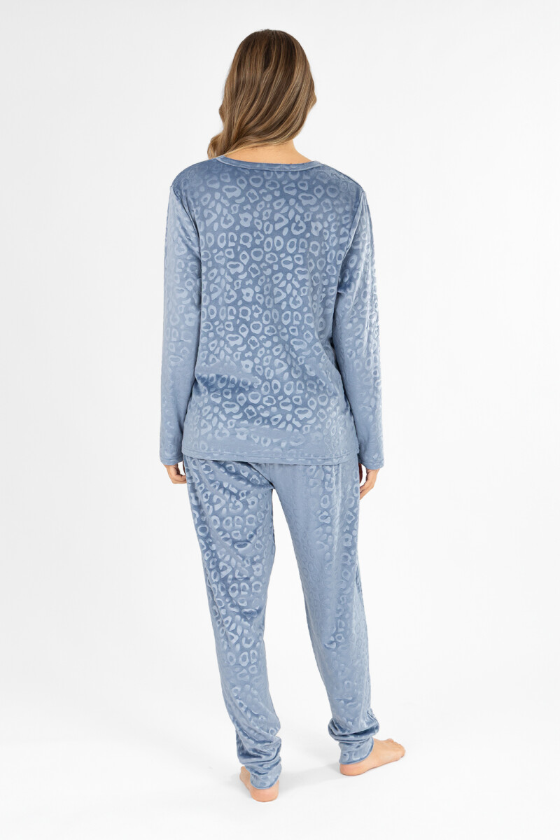 Pijama leopard fleece velour Azul