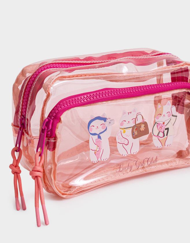 Cartucheras PVC Cartuchera Transparente Gatitos - Rosa Claro