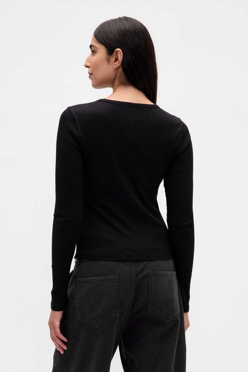 Remera Rib Manga Larga Mujer Black