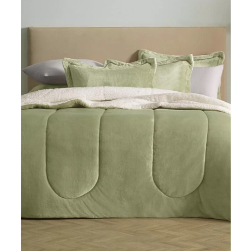 Acolchado Terciopelo y Corderito KARSTEN c/porta Almohada 1 PLAZA Sonata Verde