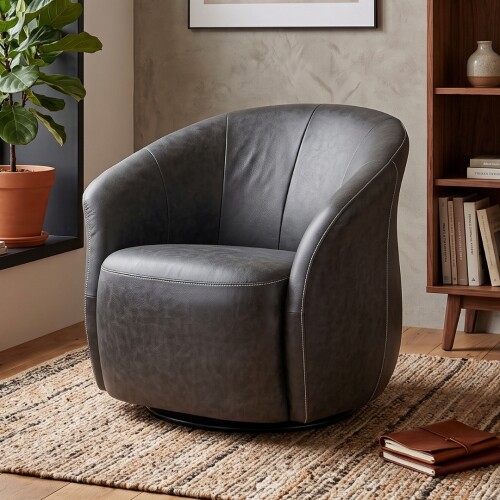 Butaca Giratoria 1 Cuerpo Air Vintage - 100% Cuero Charcoal