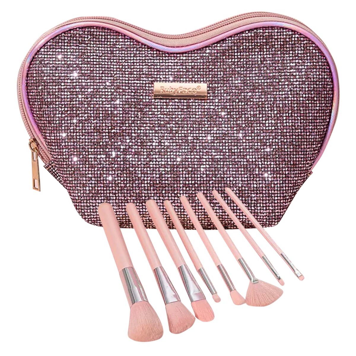 Set Completo cepillos para Maquillaje 8 Piezas con Estuche - Rosado 