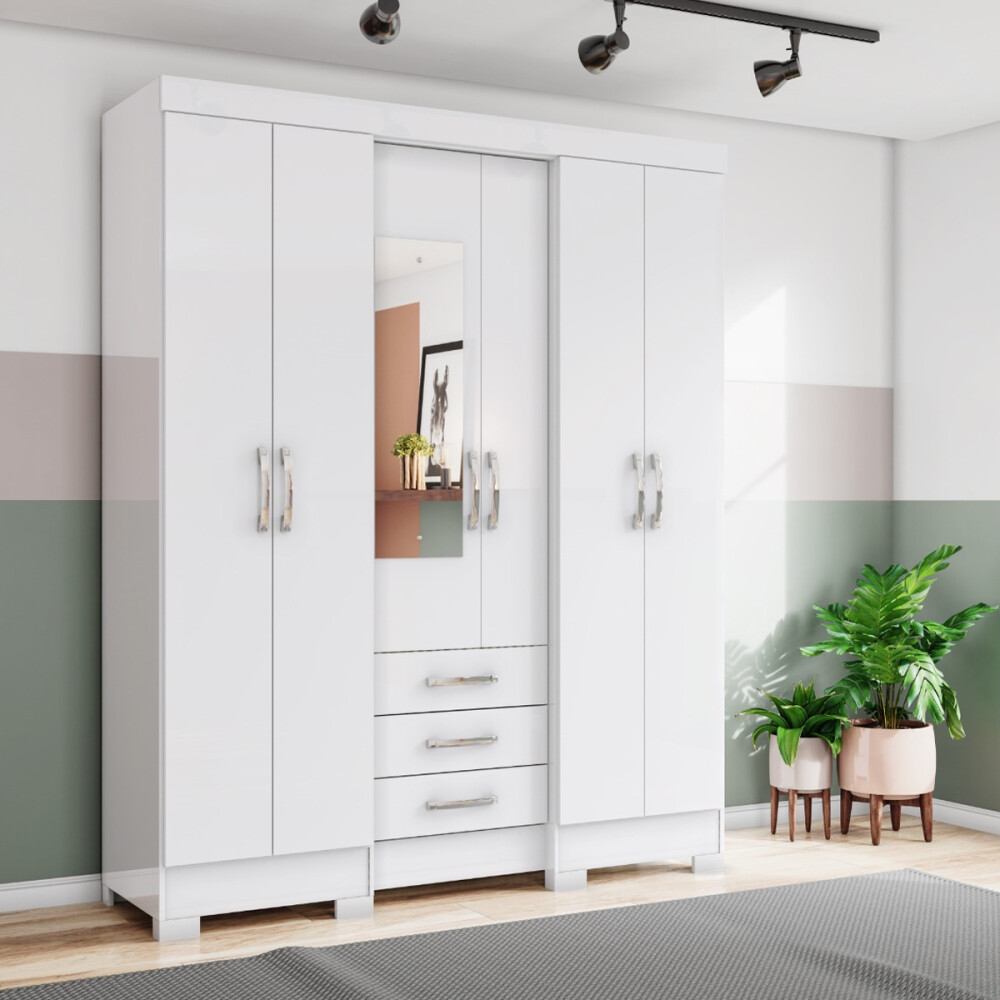 ROPERO 6 PUERTAS 3 CAJONES GUARDARROPA ARMARIO PLACARD CLOSET BLANCO