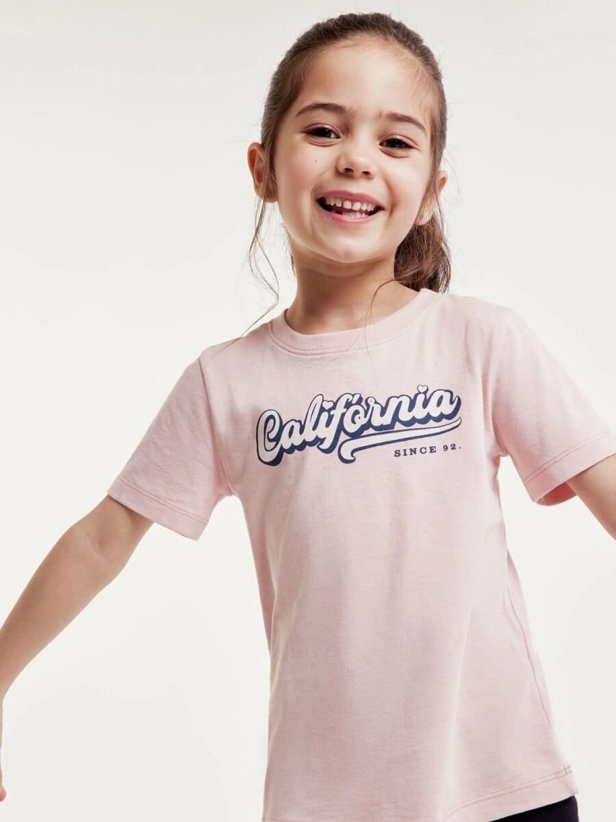 CAMISETA BÁSICA INFANTIL CON ESTAMPA - ROSADO 