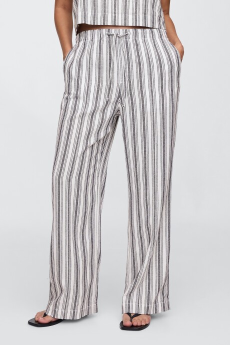 Pantalón De Lino Mujer Blue White Stripe