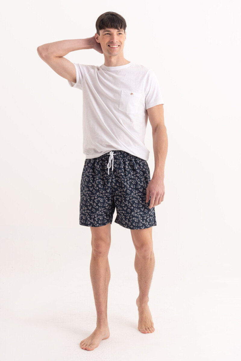 Short de baño estampado Pétalos Azul Marino