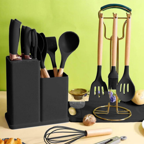 Set X19 Utensilios El Chingón Silicona Antiadherente Negro