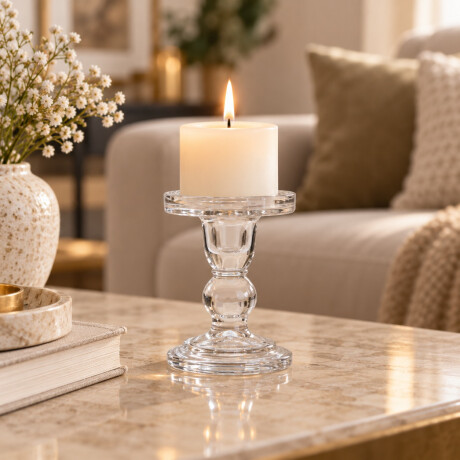 Candelabro Portavelas de Vidrio Transparente 11.5cm Candelabro Portavelas de Vidrio Transparente 11.5cm