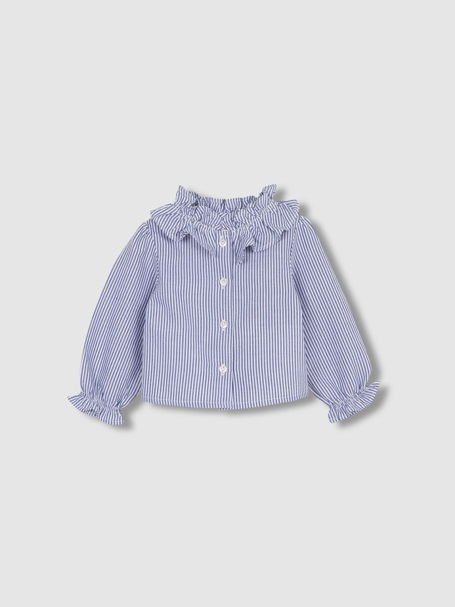 Camisa Rayas Con Cuello Y Puños Volante Marino