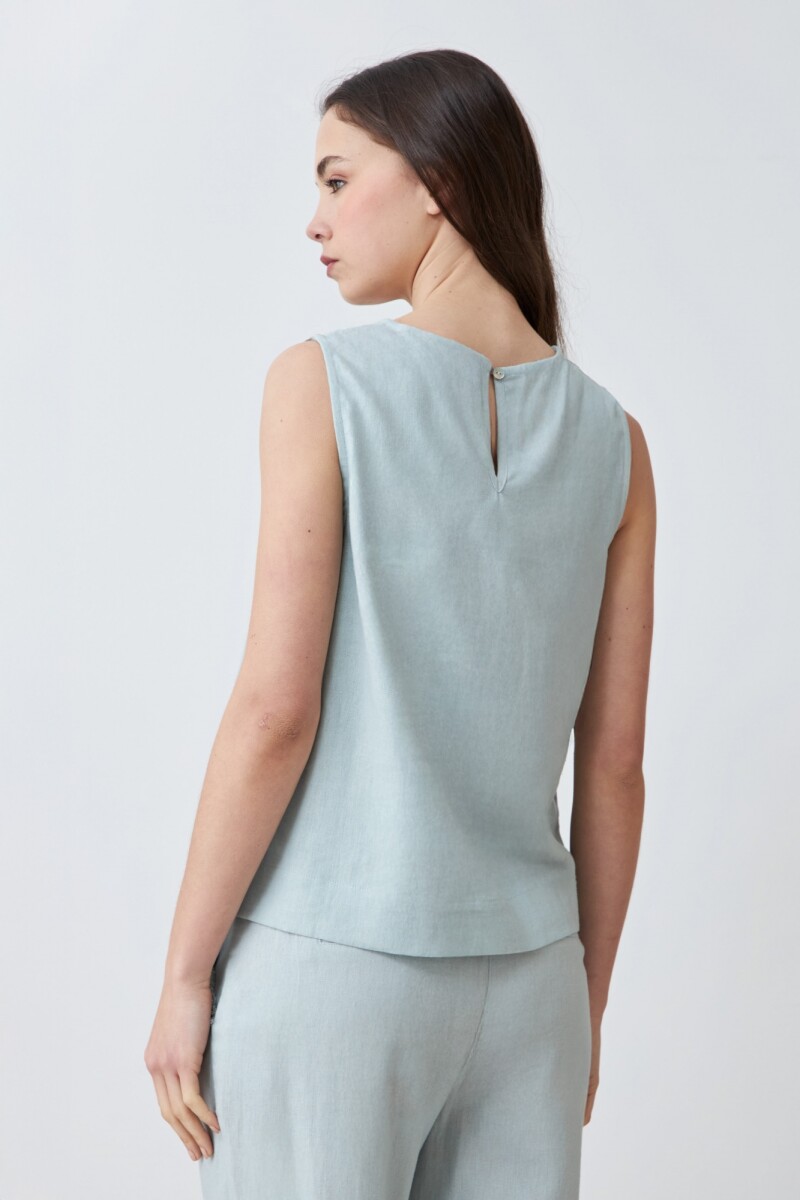 Blusa de lino con efecto desflecado verde agua