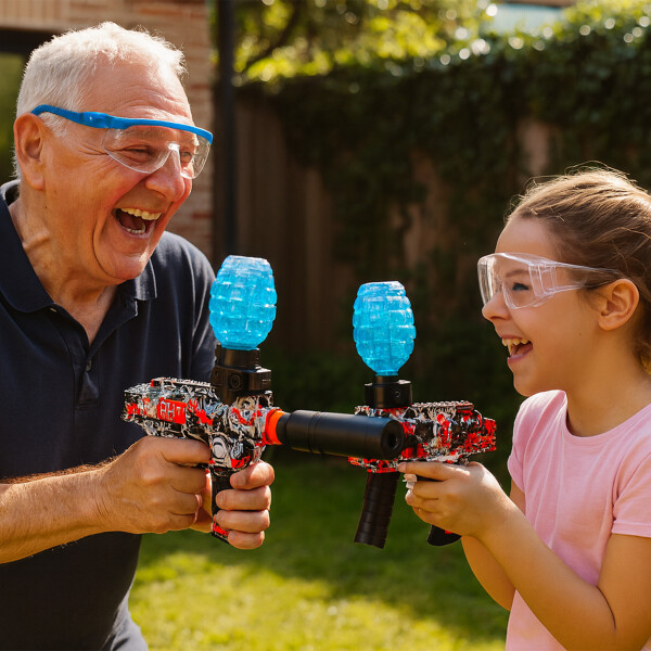 Pistola Hidrogel Ametralladora Luz Sonido Humo Recargable Color Rojo