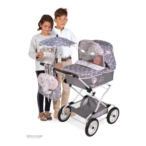 De Cuevas Coche Muñeca Gris + Bolso + Sombrilla Bebe Llorens De Cuevas Coche Muñeca Gris + Bolso + Sombrilla Bebe Llorens