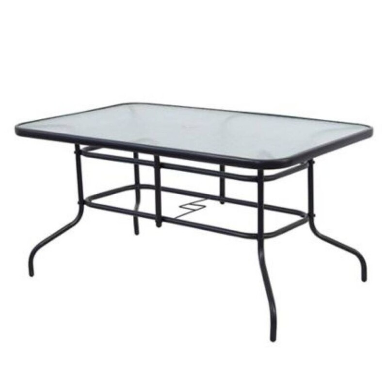 Mesa de Jardín c/Vidrio Rectangular 140x90 cm Negra Mesa de Jardín c/Vidrio Rectangular 140x90 cm Negra