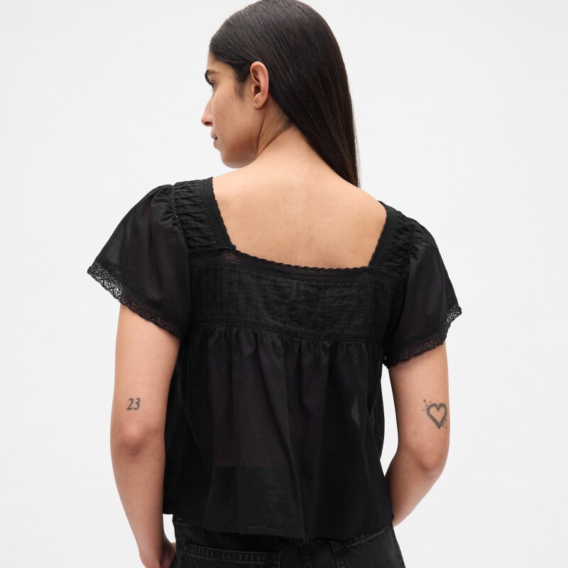 SS LACE INSERT BTN FRONT TOP TRUE BLACK