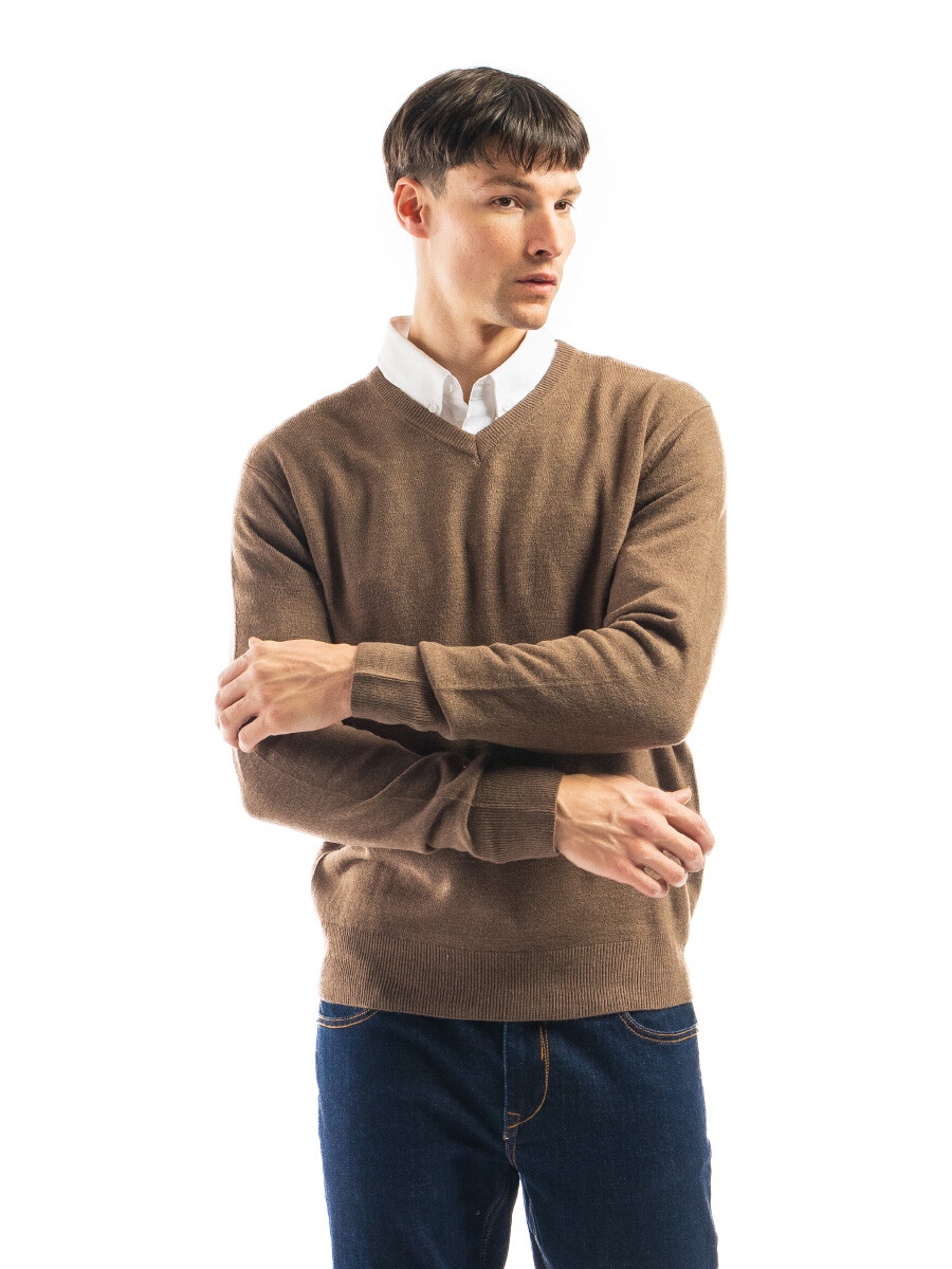 Buzo Cashmere Escote V - Militar Melange 