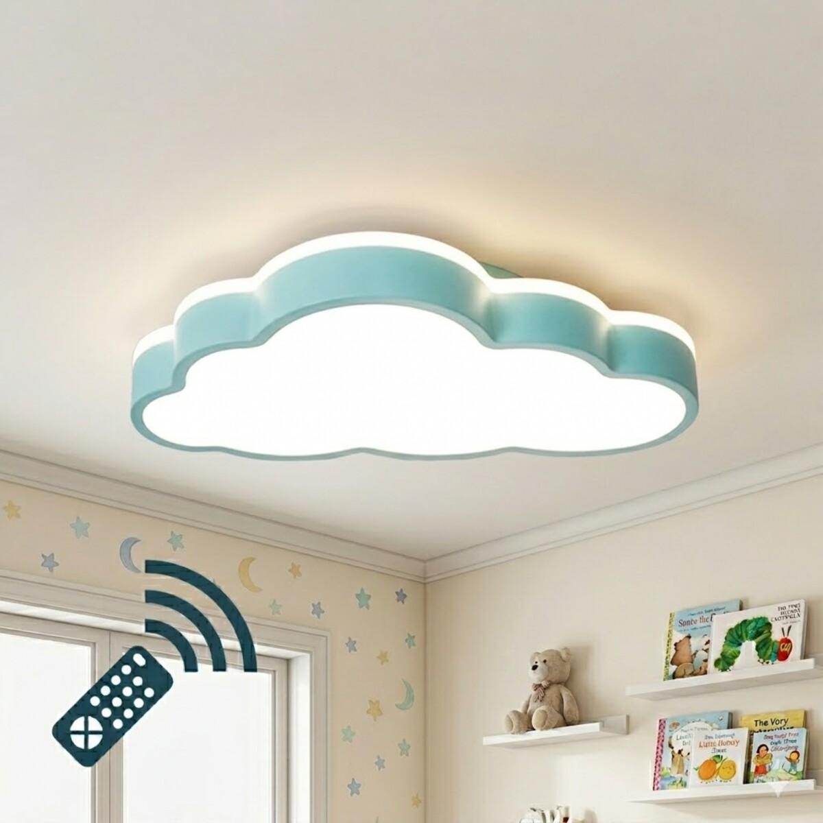 Plafón LED nube a control remoto con funciones - Celeste 