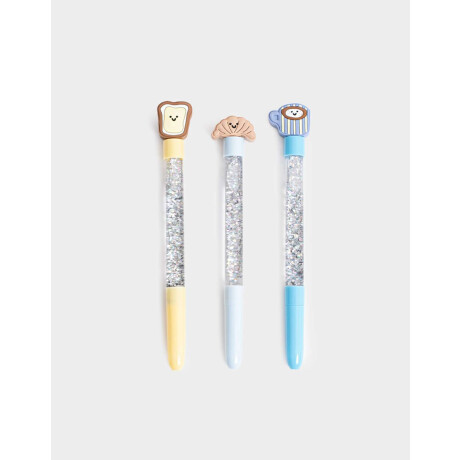 Set De 3 Lapiceras Con Líquido En Estuche De Pvc Estampado Combinacion Multicolor