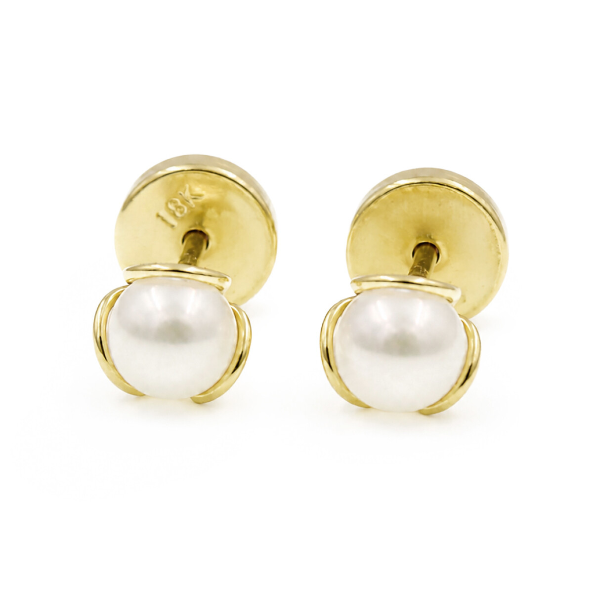 Caravanas de bebe canastita de oro 18k y perlas. Un clásico imperdible 