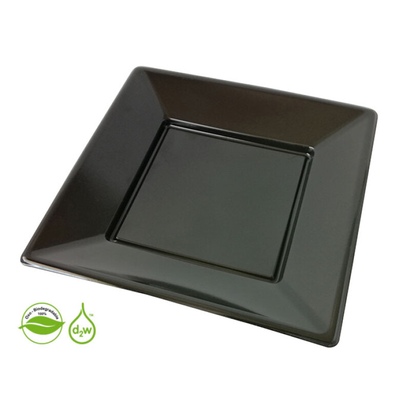 Plato Cuadrado Biodegradable x10 Und Negro