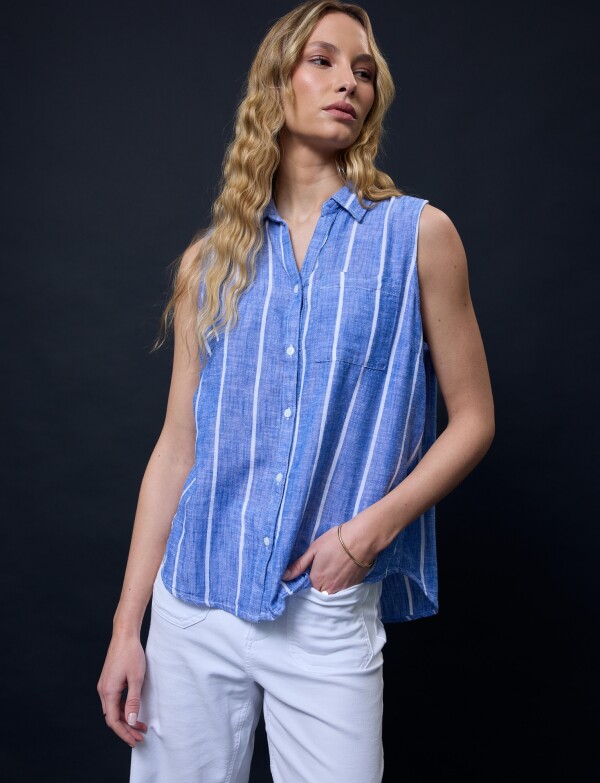 Camisa Lino AZUL/BLANCO