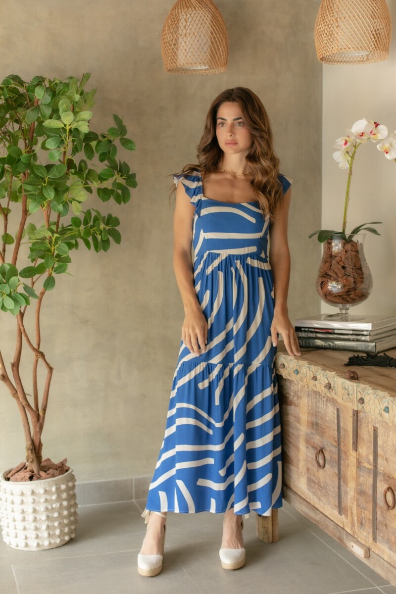 Vestido Marizza. - Azul y Natural. 
