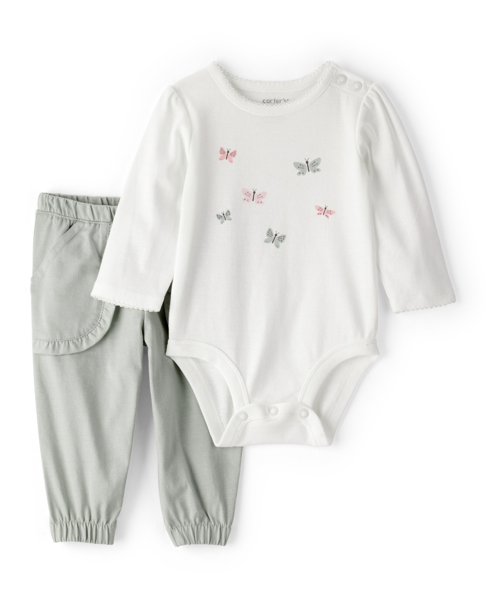 Set dos piezas de algodón, pantalón y body, diseño mariposas Sin color