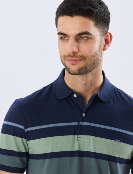 REMERA POLO RAYADA JERSEY Azul Oscuro