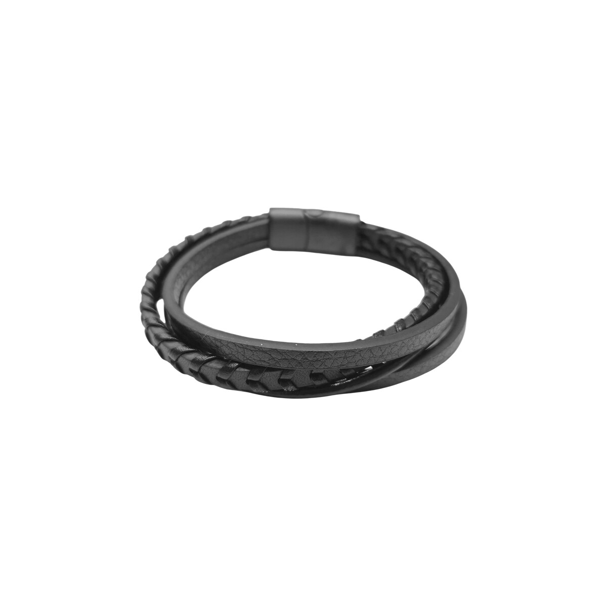 Pulsera cuerina negra doble trenzado - Negro 