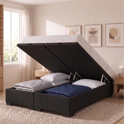 Base Box Baul para Sommier Colchon - Estructura Madera Maciza - Negro 200 x 200 x 35 cm Doble