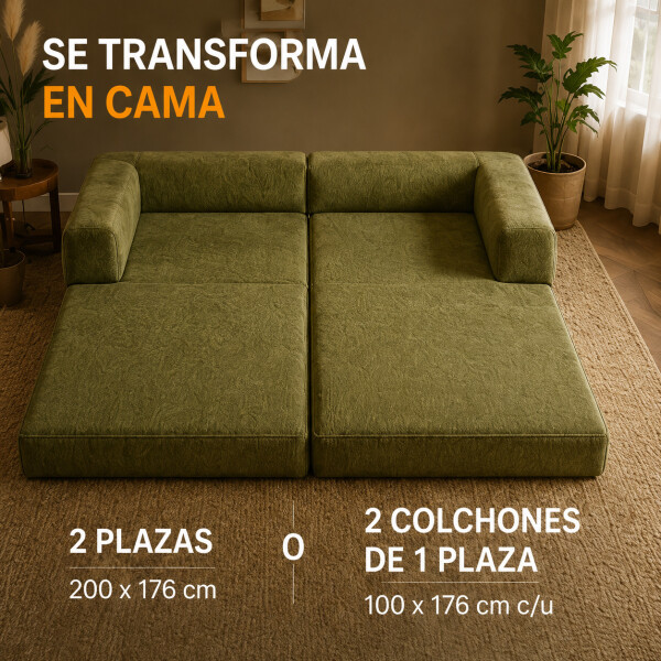 Sofá Sillón Cama ComboHome Teddy Premium 3 Cuerpos Corderoy Verde 1