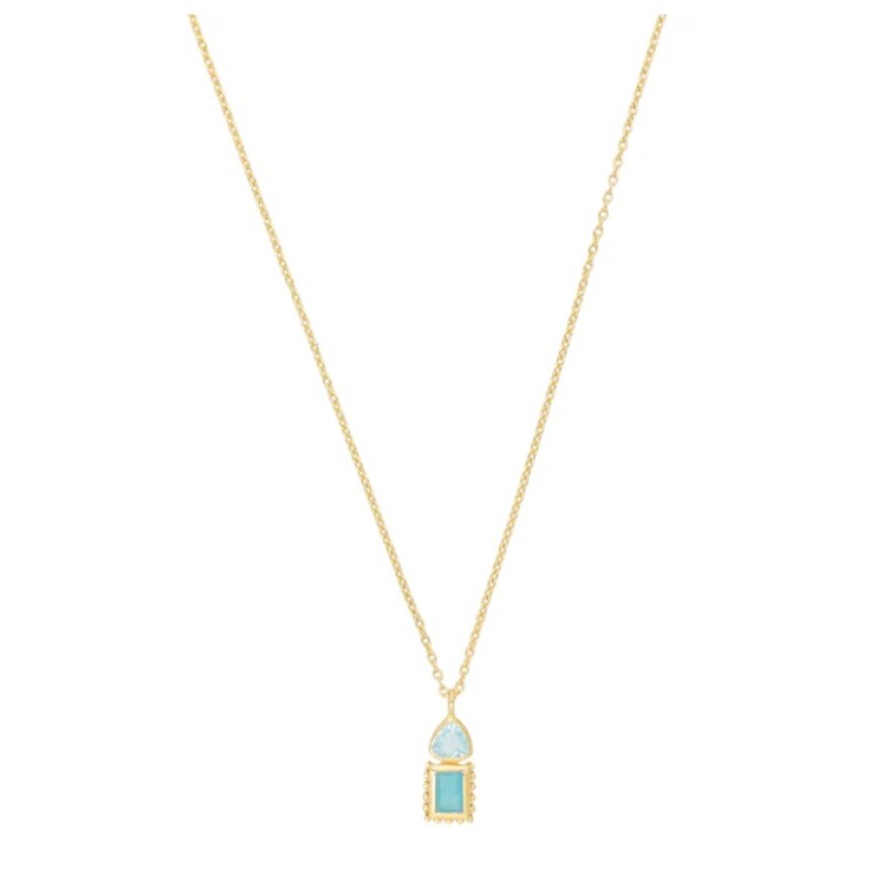 Cadena Pendiente-Plata rodinada micra oro 18k-Piedra Topacio azul y jade verde-CD2012 - Adulto - Conpiedra