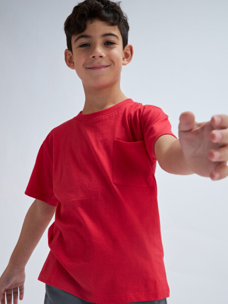 Remera manga corta con bolsillo Rojo