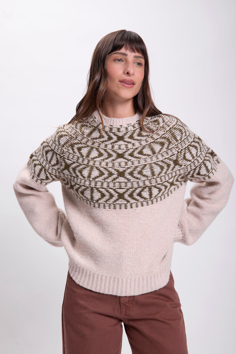 Buzo punto detalle cuello Beige