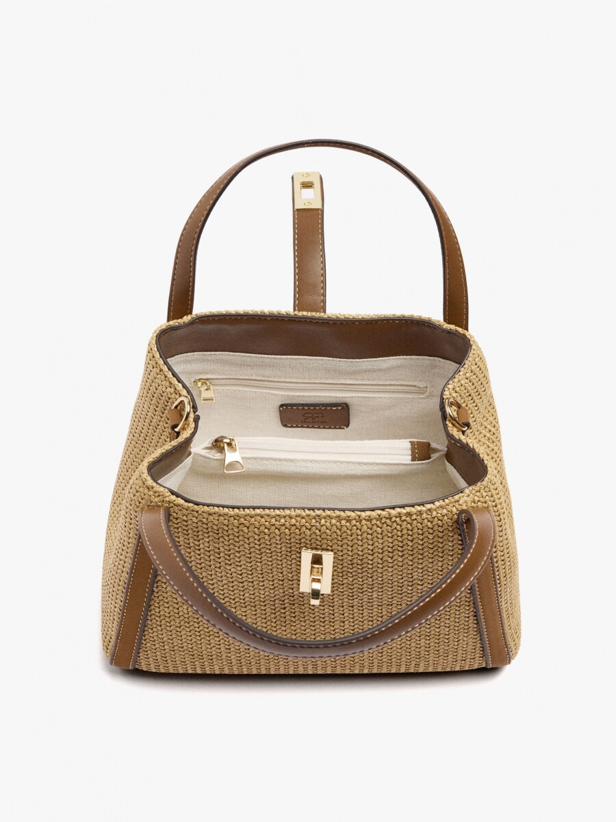 Bolso Tote Efecto Rafia Con Bandolera natural