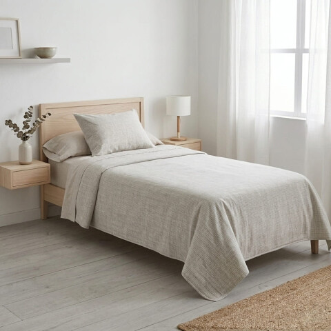 Juego De Sabanas 1 Plaza Toque Algodón Sommier Tramado Gris Juego De Sabanas 1 Plaza Toque Algodón Sommier Tramado Gris