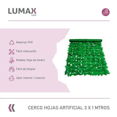 Pack 10 Cercos Artificiales con Diseño de Hojas 3x1mts Verde