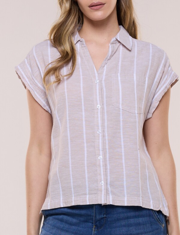 Camisa De Lino Con Bolisillo BEIGE/MULTI