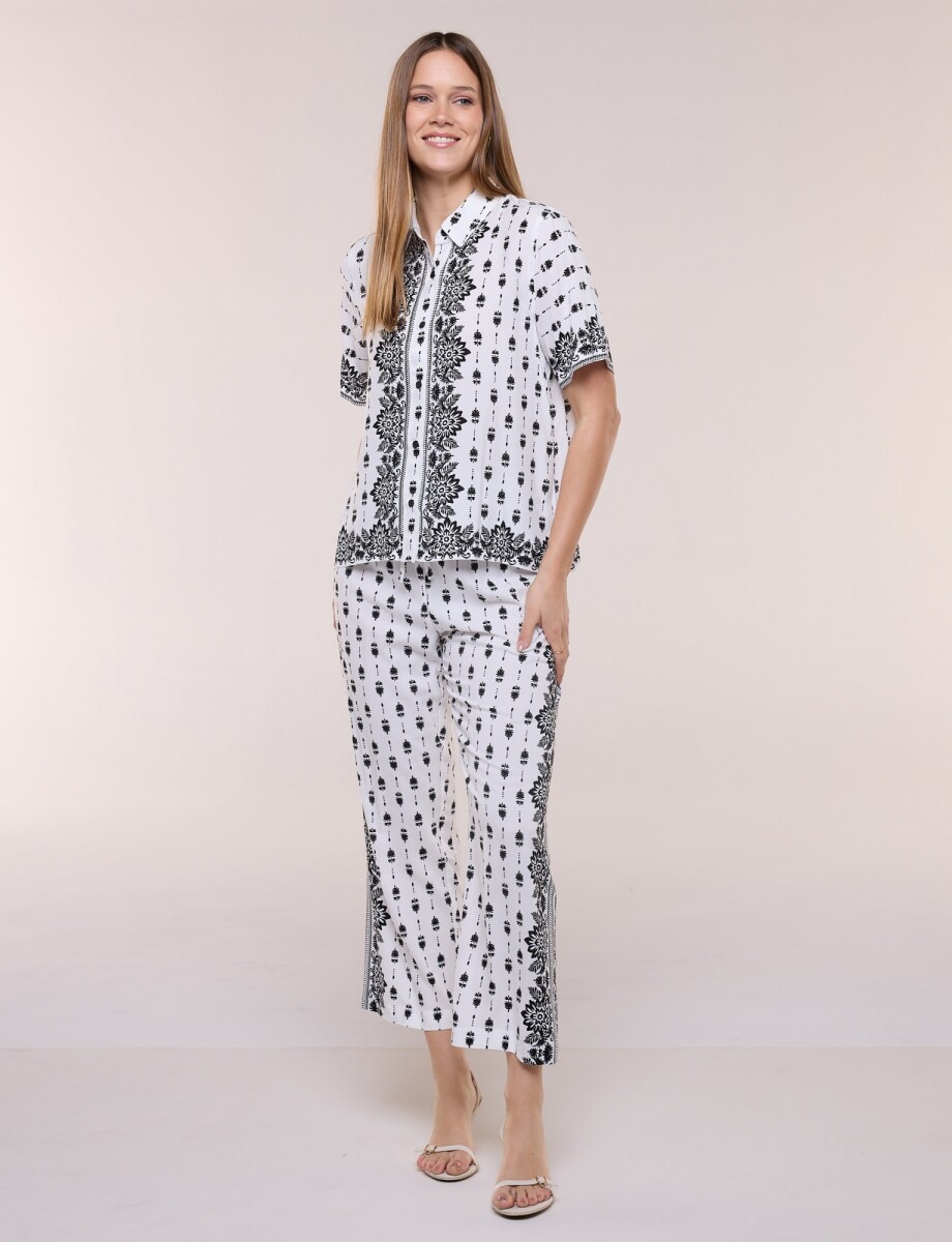 Pantalon Fluído Crop Printed - Crudo/multi 