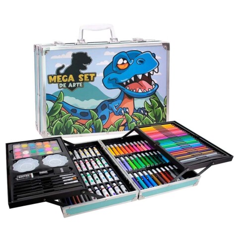 Set Valija Maletín Arte Escolar Didáctico 145 Piezas Pintar Variante Diseño Dinosaurio