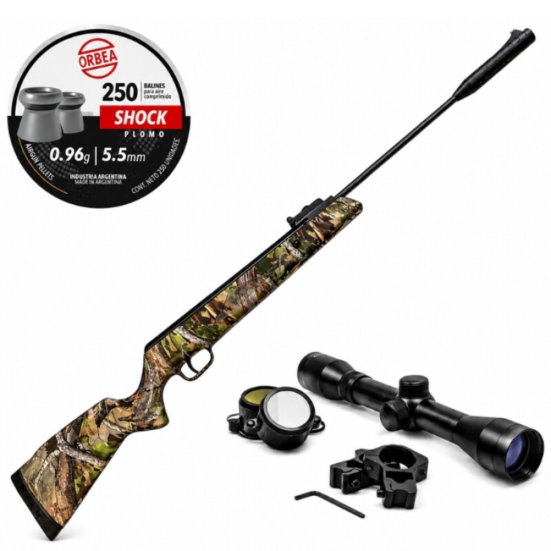 Chumbera Nitro Pistón 5.5mm + Mira 4x32 + Chumbos Camuflado