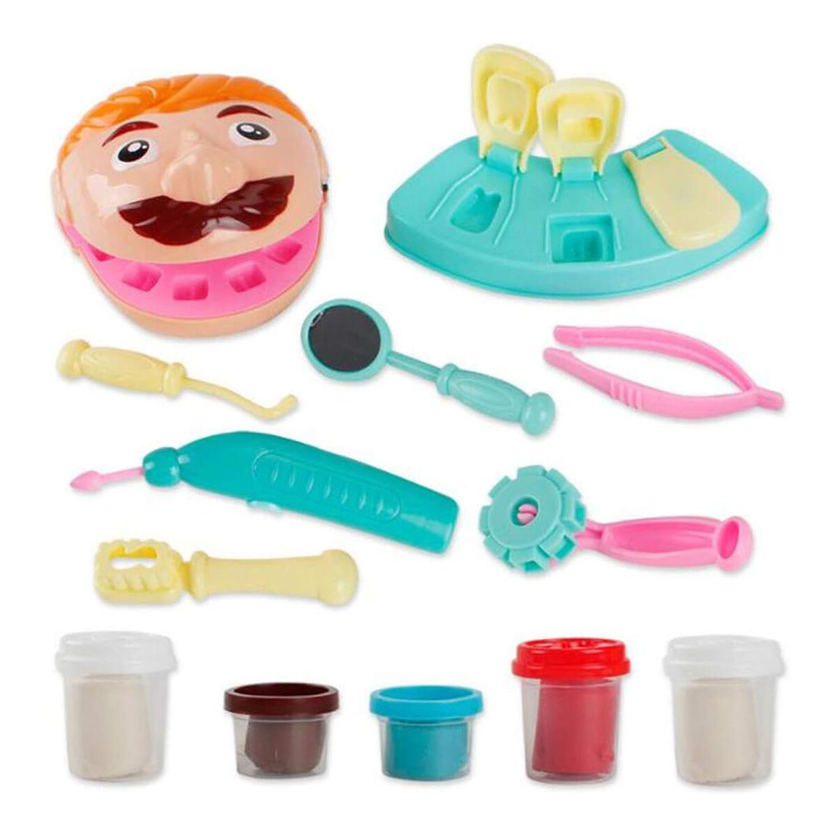 Juego Dentista C/Plastilina Cabeza Cepillo Moldes Accesorios - Multicolor 
