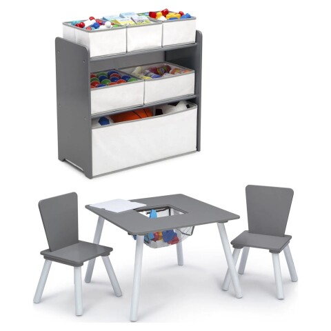 Set juego de mesa y organizador 6 contenedores Gris/Blanco con almacenaje Set juego de mesa y organizador 6 contenedores Gris/Blanco con almacenaje