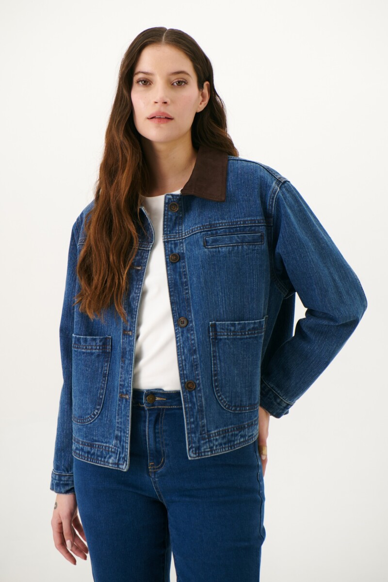 CHAQUETA JEAN CUELLO CHOCOLATE