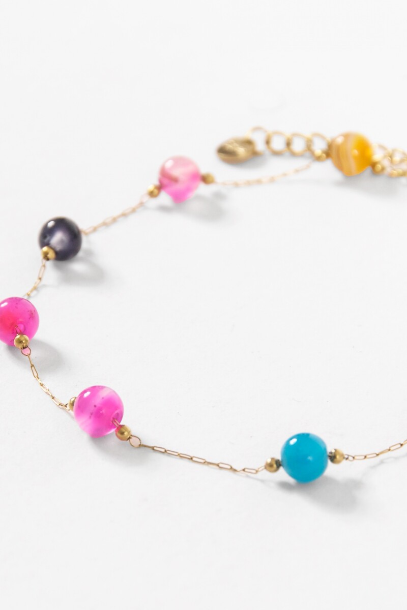 Tobillera acero cuentas piedra dorado